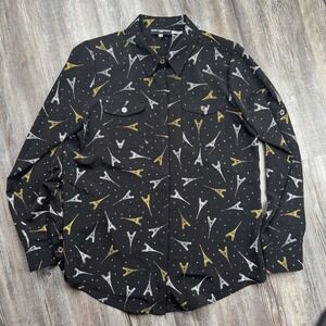 Karl Lagerfeld Women's Medium Paris Eiffel Tower Print Long Sleeve Button Up